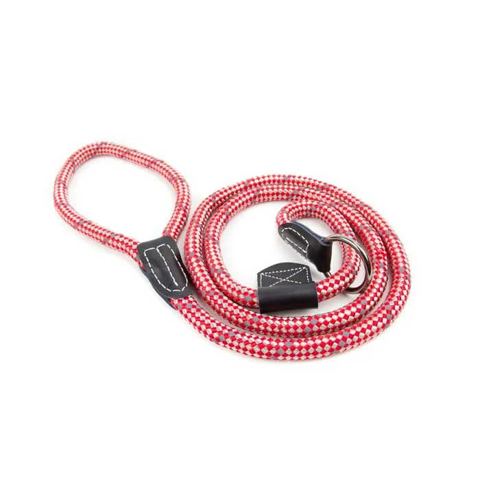 Great&Small Red/Grey Rope Slip Lead With Leather