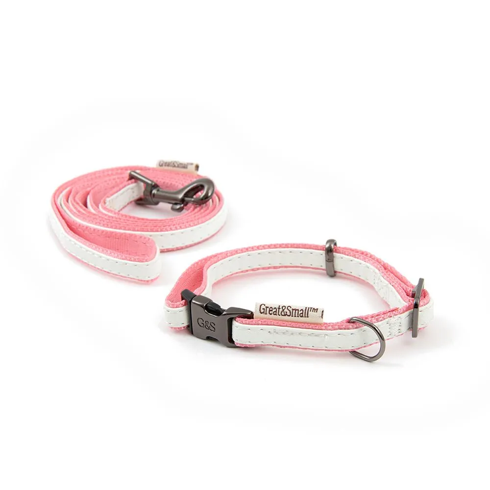 Great&Small Puppy/Small Breed Collar & Lead Set Pink & White - Image 2