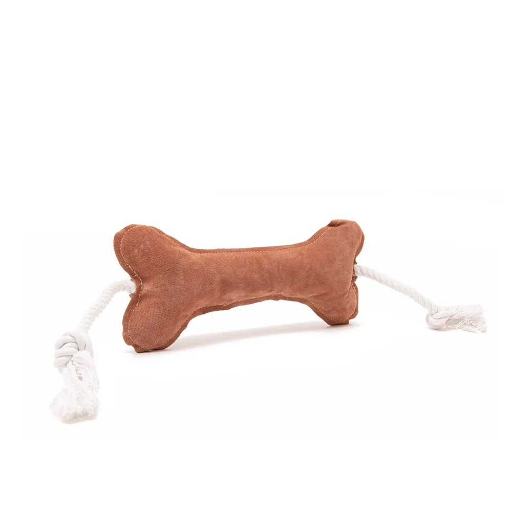 Great&Small Leather Bone With Rope Dog Toy